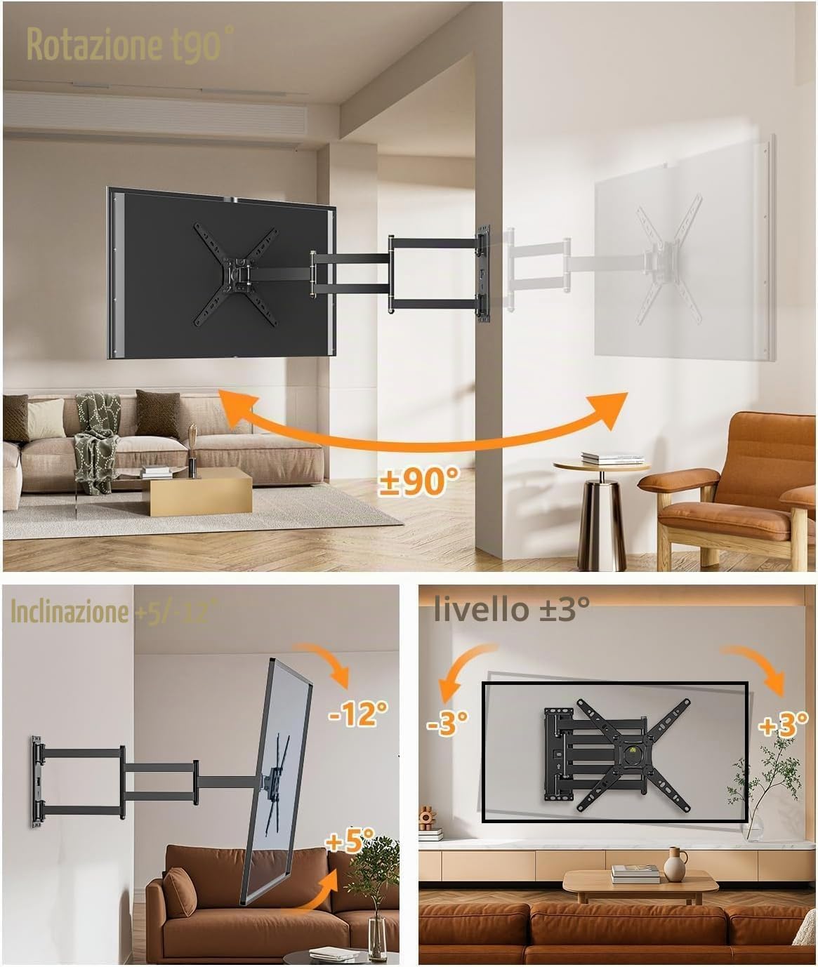 Detalle 2 de Supporto TV Parete con Braccio Articolato Extra Lungo 1035 mm – 17–50 pollici, fino a 30 kg, VESA 300×300