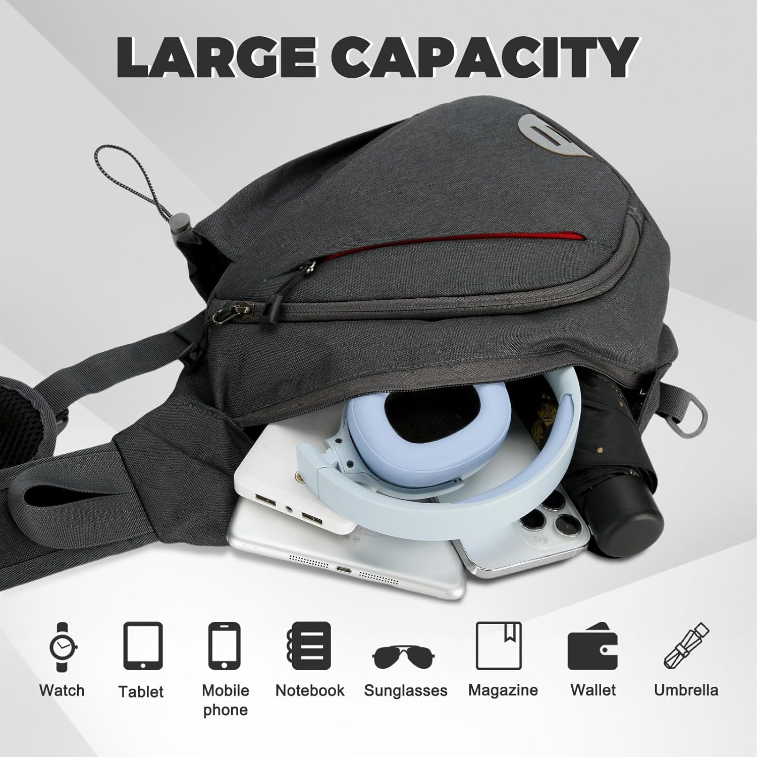 Detalle de Aucuu Sling Rucksack – Kleine Brusttasche Sling Bag für Alltag, Wandern und Reisen
