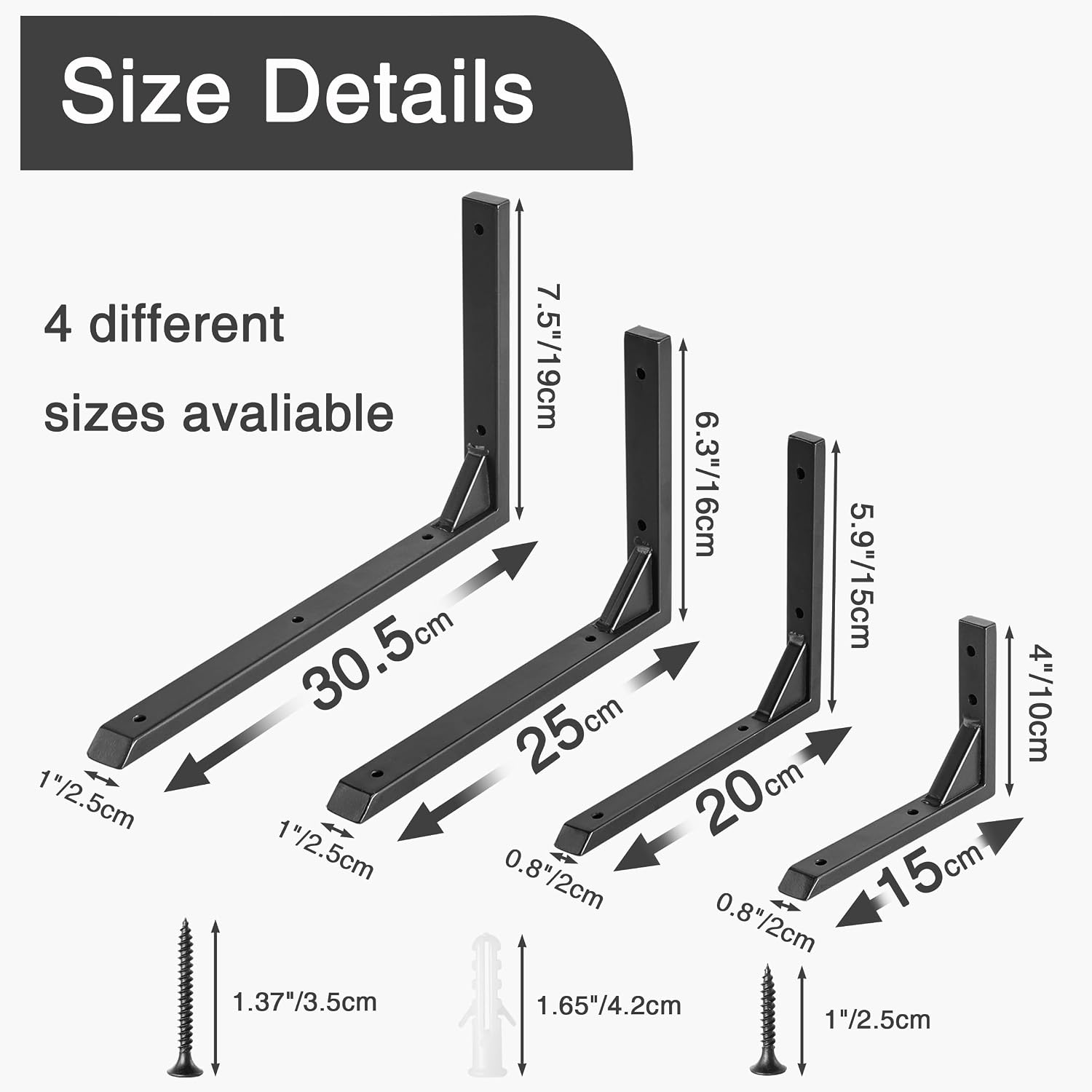 Detalle de Ouvin Heavy Duty Shelf Brackets 10 Inch – 4 Pack (Wall Mount, Black Iron)