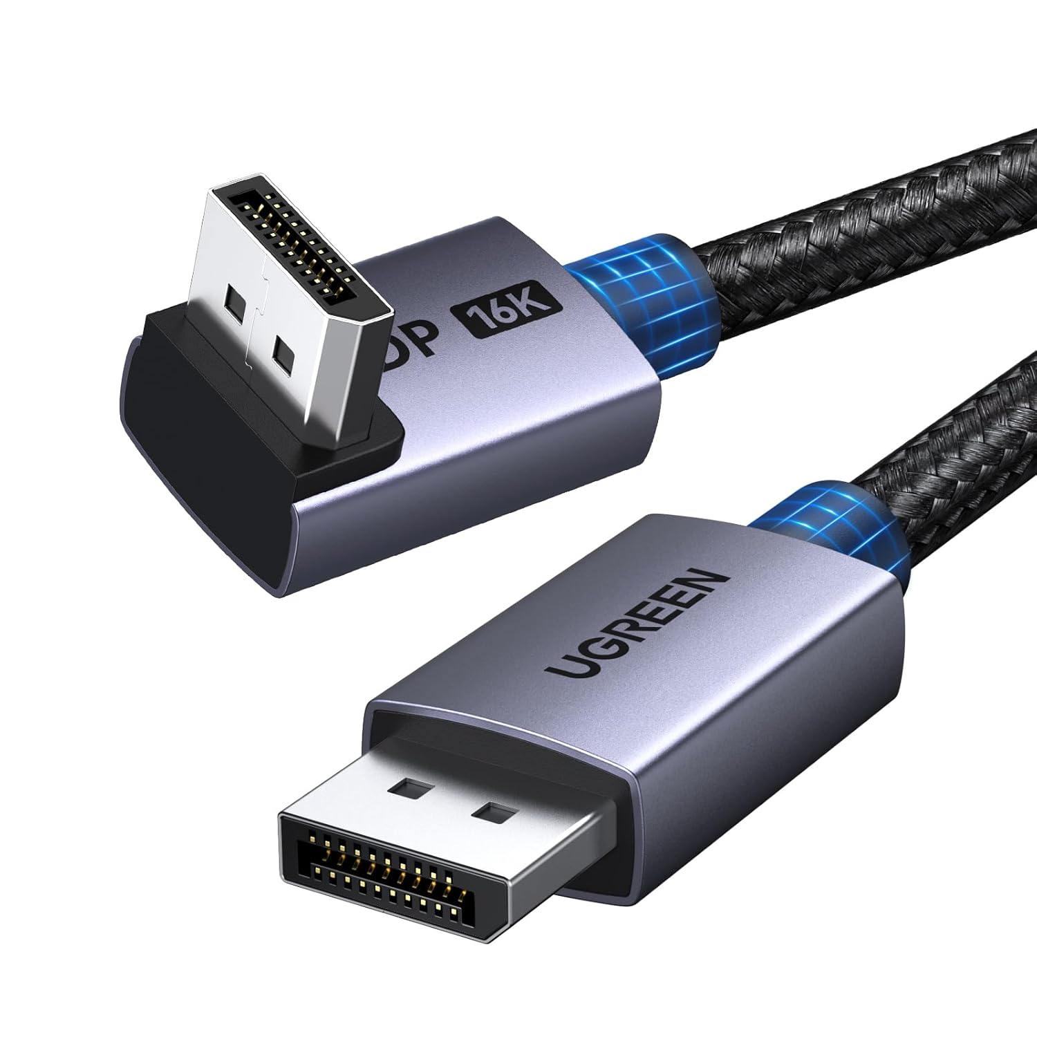 Detalle de UGREEN DP Kabel 2.1, 16K/8K 90° Winkel – 80 Gbps, HDR, DSС 1.2a, HDCP 2.2, Gaming-Perfomance (2 m)