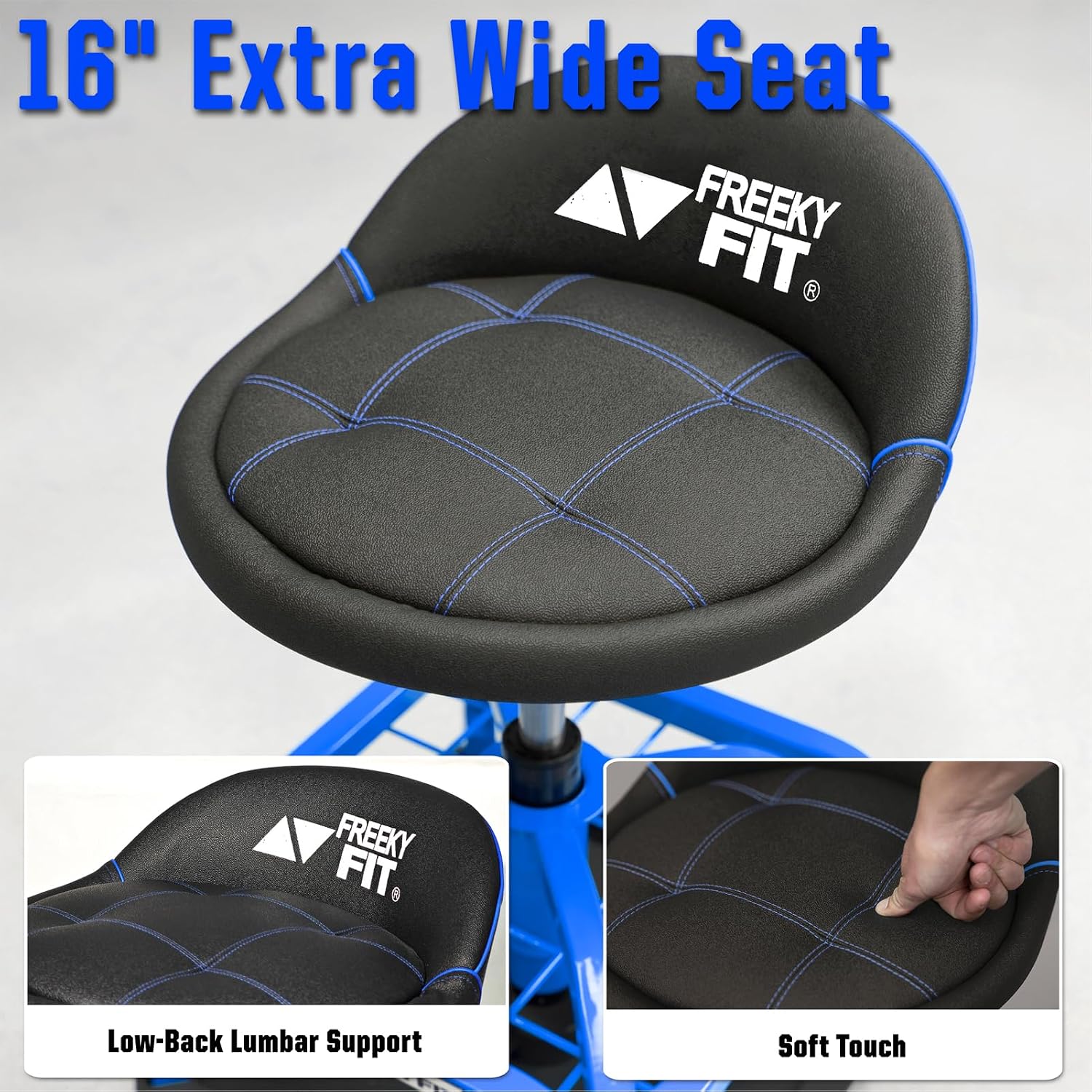 Detalle de FreekyFit Rolling Shop Stool with Wheels — Heavy-Duty Garage Mechanic Chair