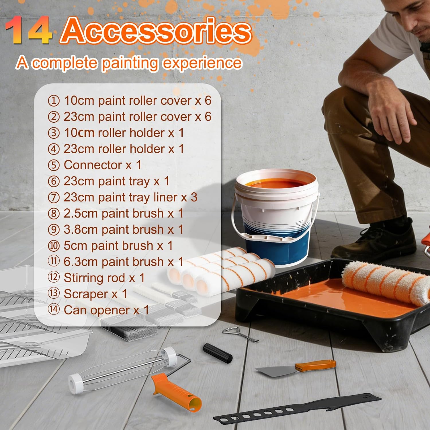 Detalle de SISUPASSIE Paint Roller Set with 0.3-1.3m Extension Pole – 27 Pieces for Walls, Ceilings and Edges