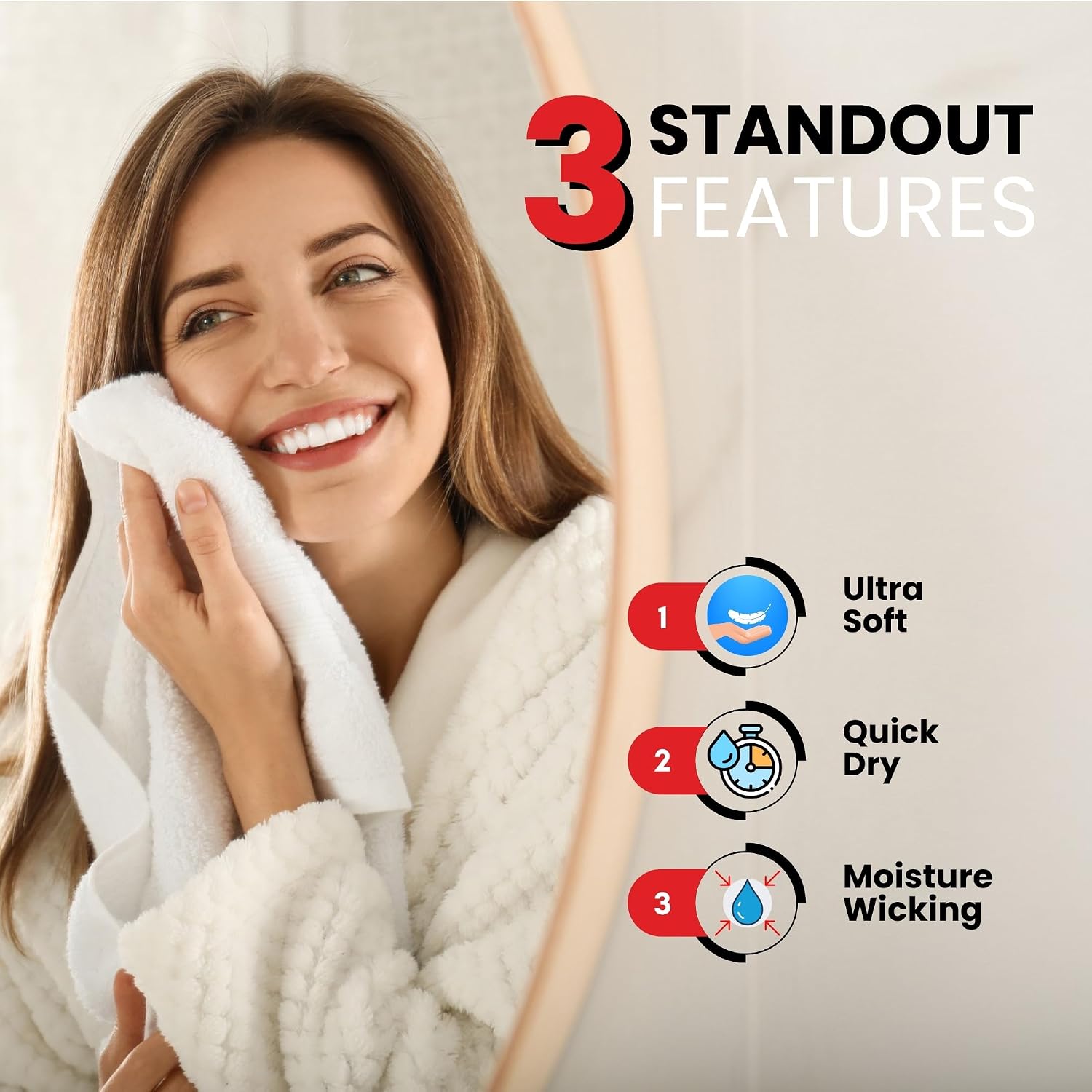 Detalle 2 de Infinitee Xclusives 100% Cotton Hand Towels, Set of 6, 16 x 28 Inches, 600 GSM