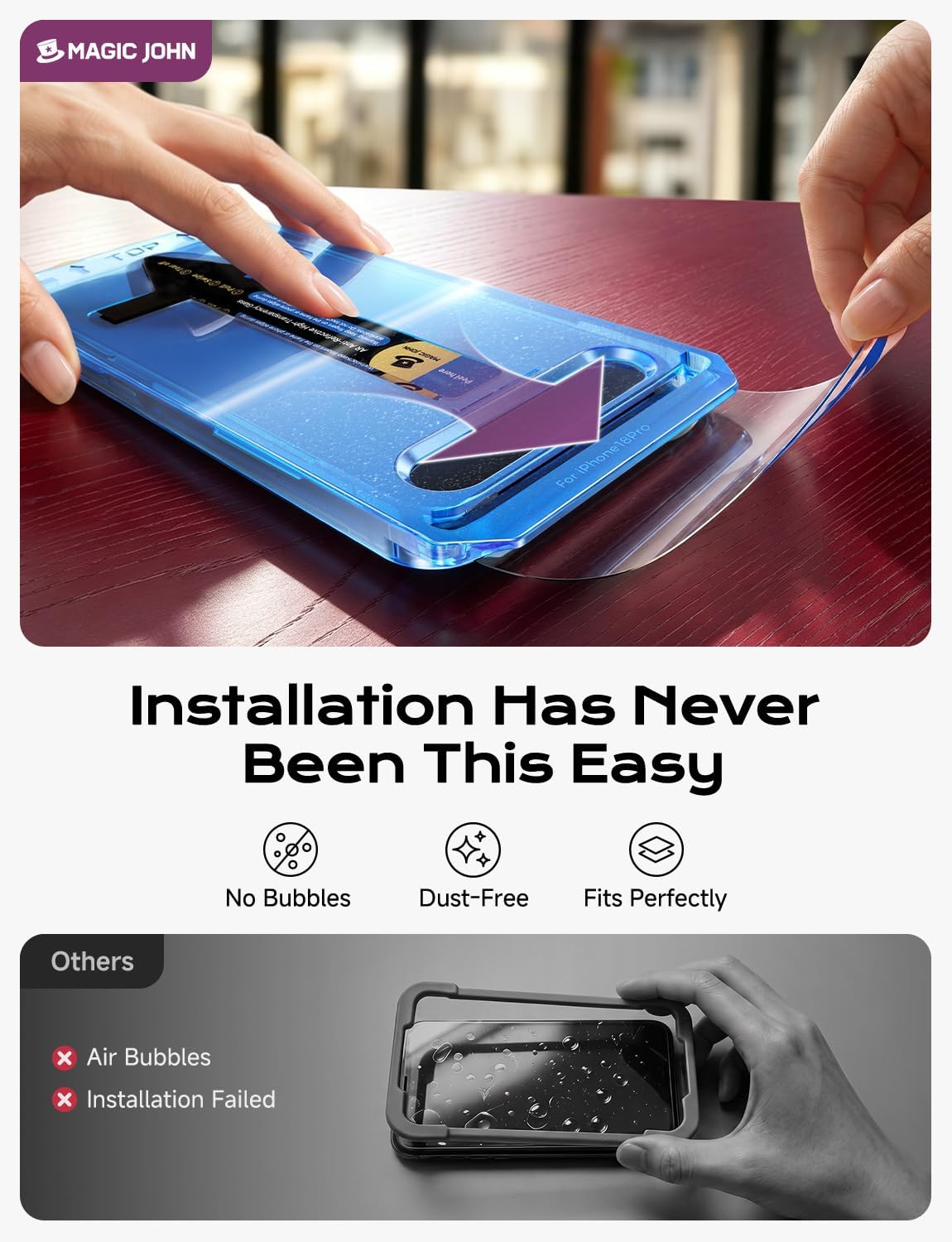 Thumbnail 4 de MAGIC JOHN iPhone 18 Pro Privacy AR Screen Protector, 2-Pack Tempered Glass