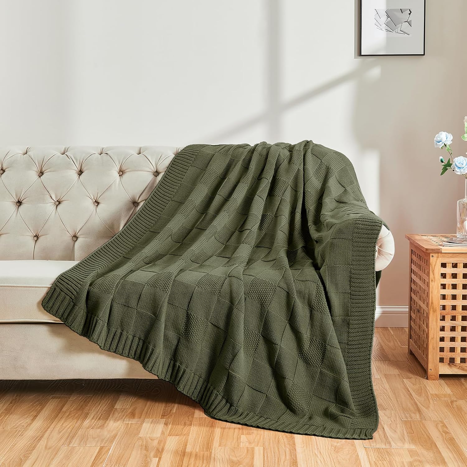 Detalle 2 de CozeCube Check Knit Throw Blanket 60ร80" ๐
