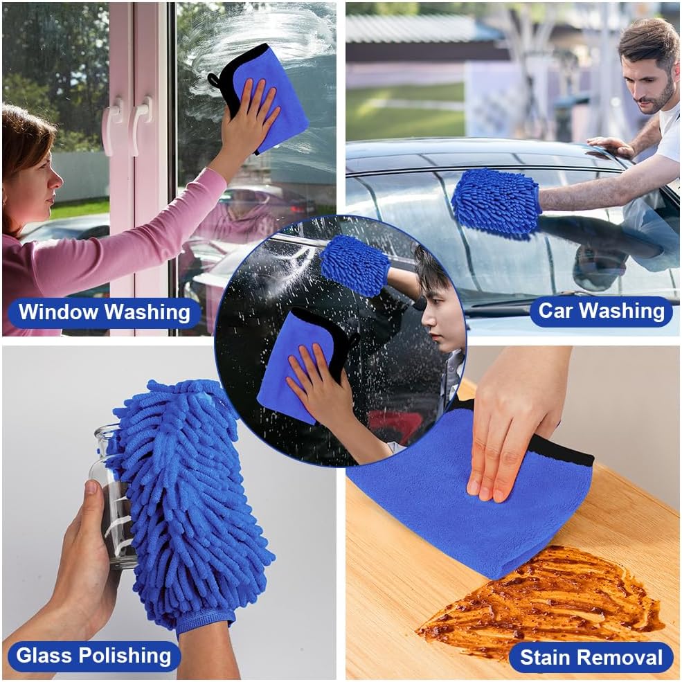 Thumbnail 6 de Kit di pulizia auto VSSHE: 3 panni microfibra 600 GSM e 2 guanti lavaggio per cura auto e moto