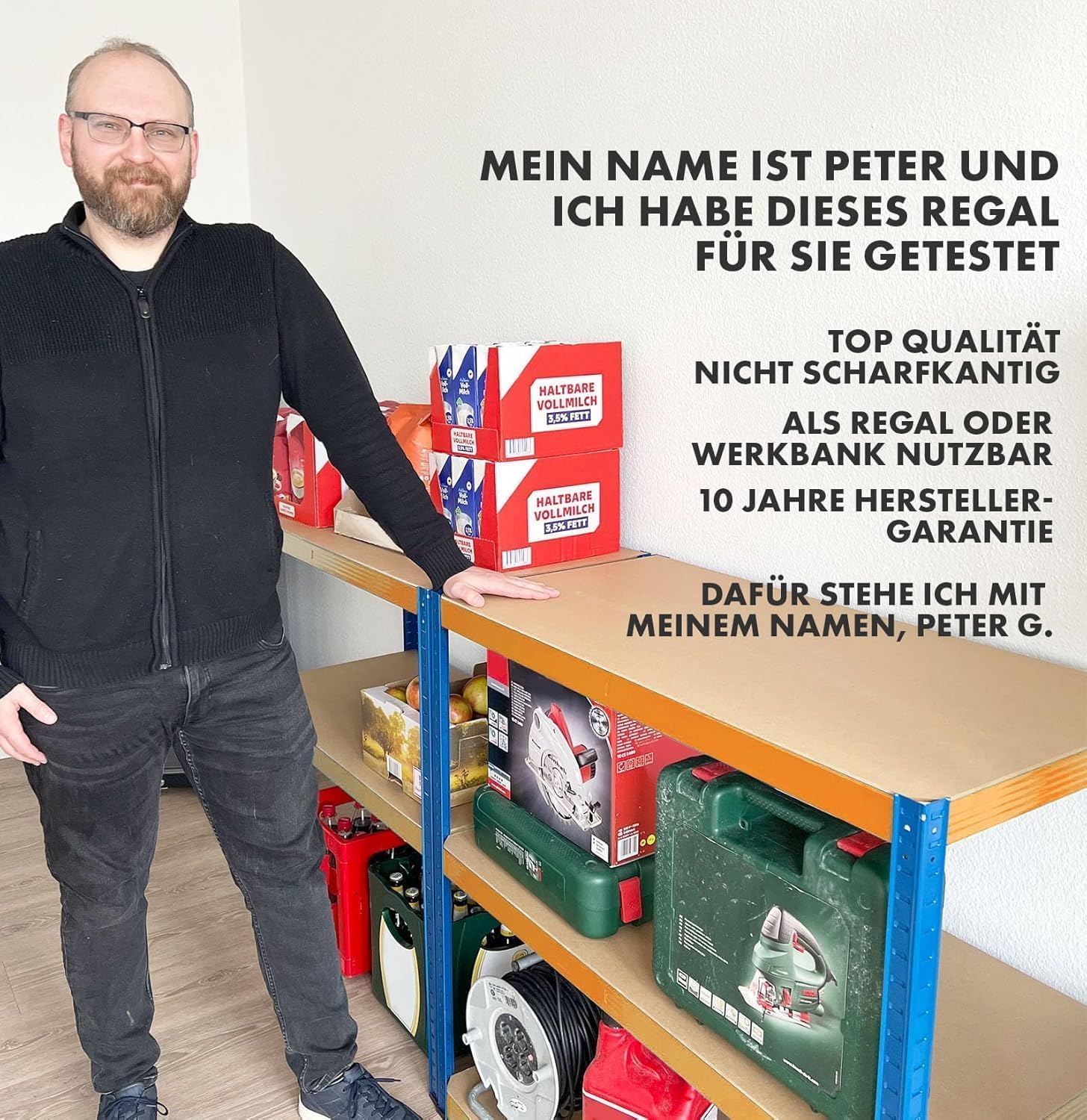 Thumbnail 6 de KARAT Schwerlastregal Steckregal – stabil, flexibel und schnell montiert (Blau-Orange, 180 x 90 x 60 cm)