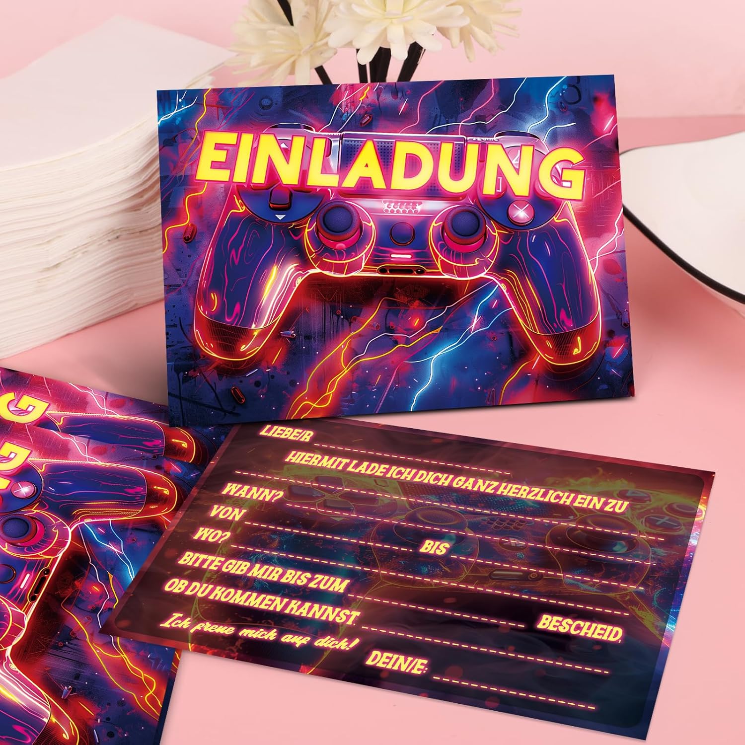 Thumbnail 4 de Werfunee Gamer Einladungskarten 12 Stück – 15 × 11 cm Kindergeburtstag (Mädchen/Junge)