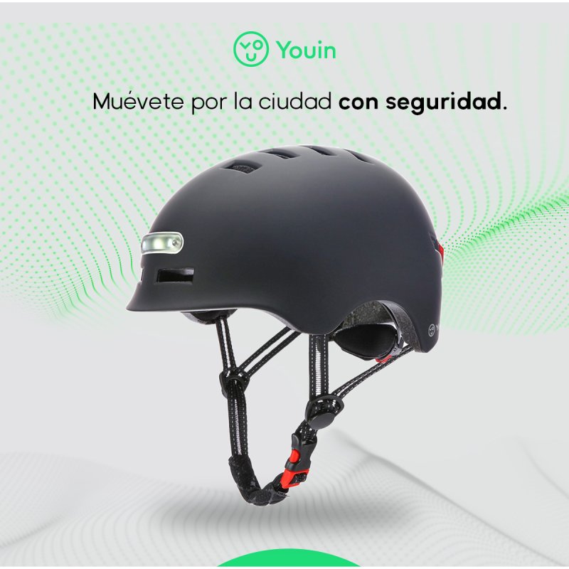 Thumbnail 1 de Youin Casco con Luz LED Negro, Talla M (54-57 cm) para patinete o bicicleta eléctrica