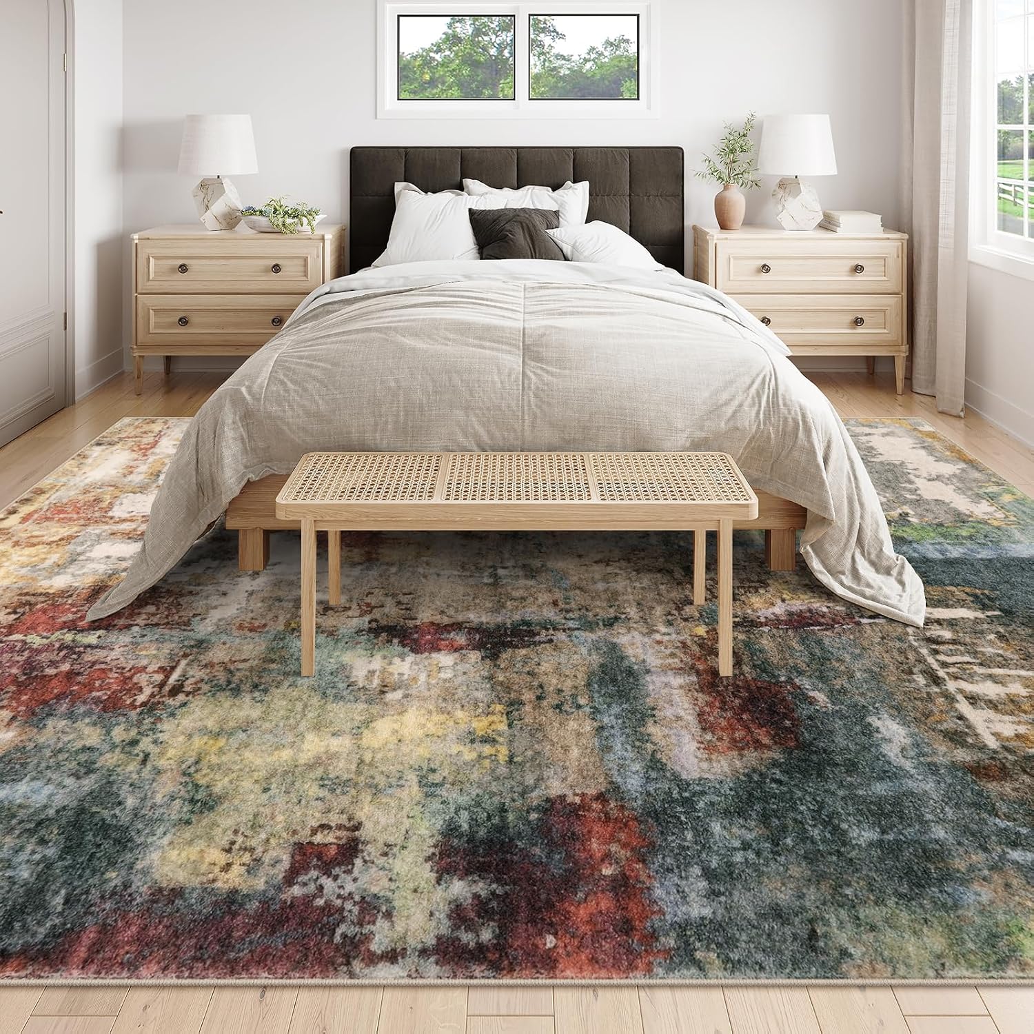 Detalle de Lahome Modern Abstract 9x12 Area Rugs (Low Pile, Non-Slip, Washable) for Bedroom & Living Room
