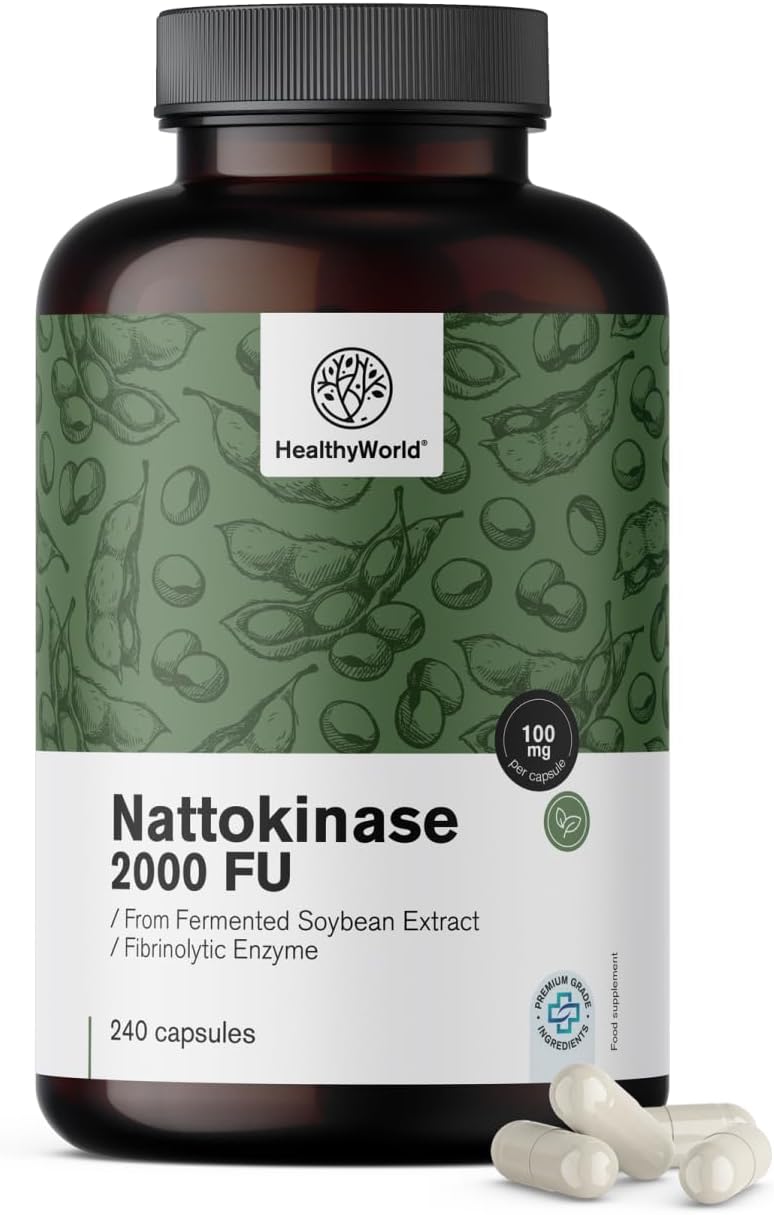 Detalle de HealthyWorld Nattokinase 2000 FU capsules, 100 mg, vegan, 240 stuks