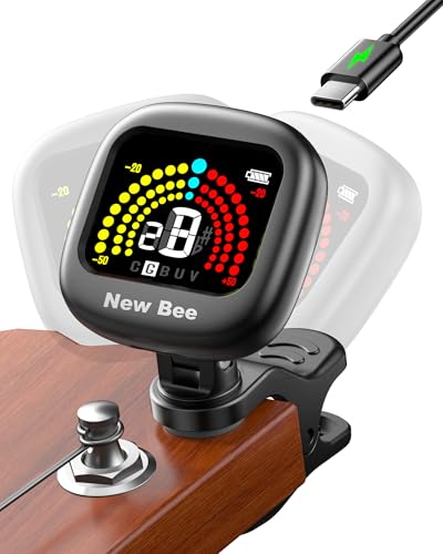 Detalle de New Bee Guitar Tuner Clip On: Rechargeable, Bright VA Display, Multi-Instrument Clip-On Tuner
