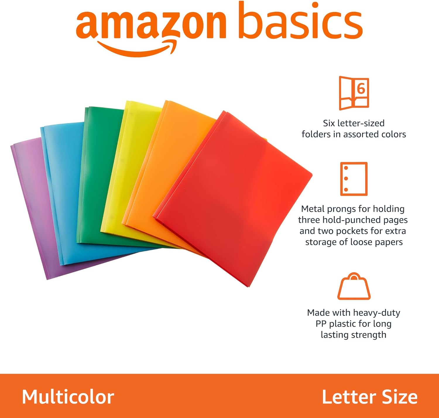 Detalle de Amazon Basics Plastic 2-Pocket File Folders (6-Pack) for Letter-Size Papers