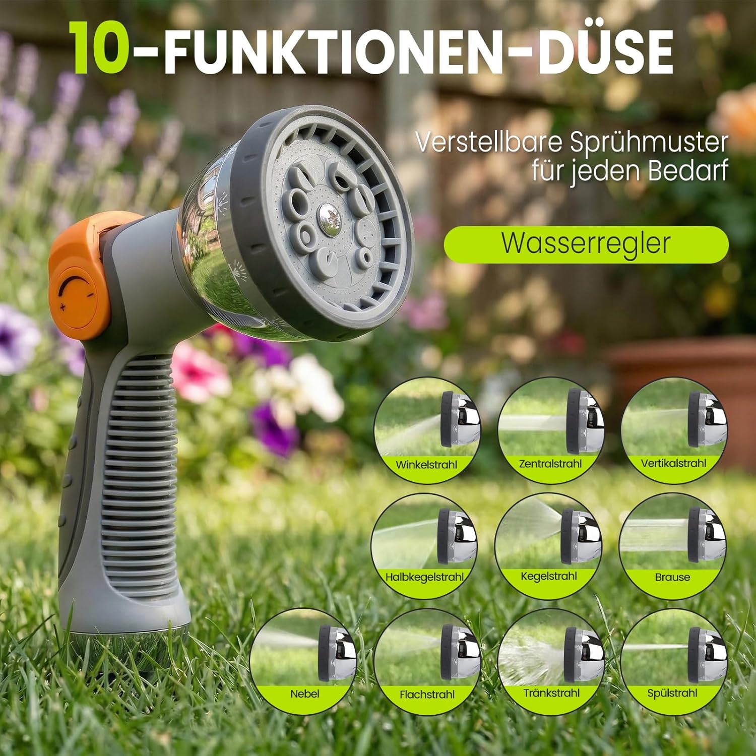 Thumbnail 5 de Bietor Schlauchtrommel Wasser 45m + 2m – 180° Schwenkbare Wandhalterung, automatische Aufrollung mit 10‑Funktionen Sprühdüse