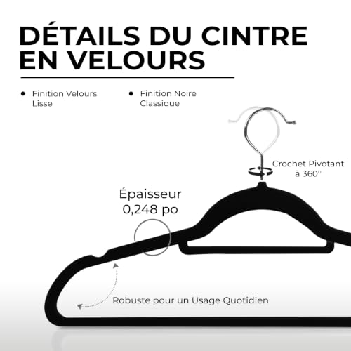 Thumbnail 3 de Utopia Home Cintres en Velours avec Barre à Cravate – Noir, Lot de 50