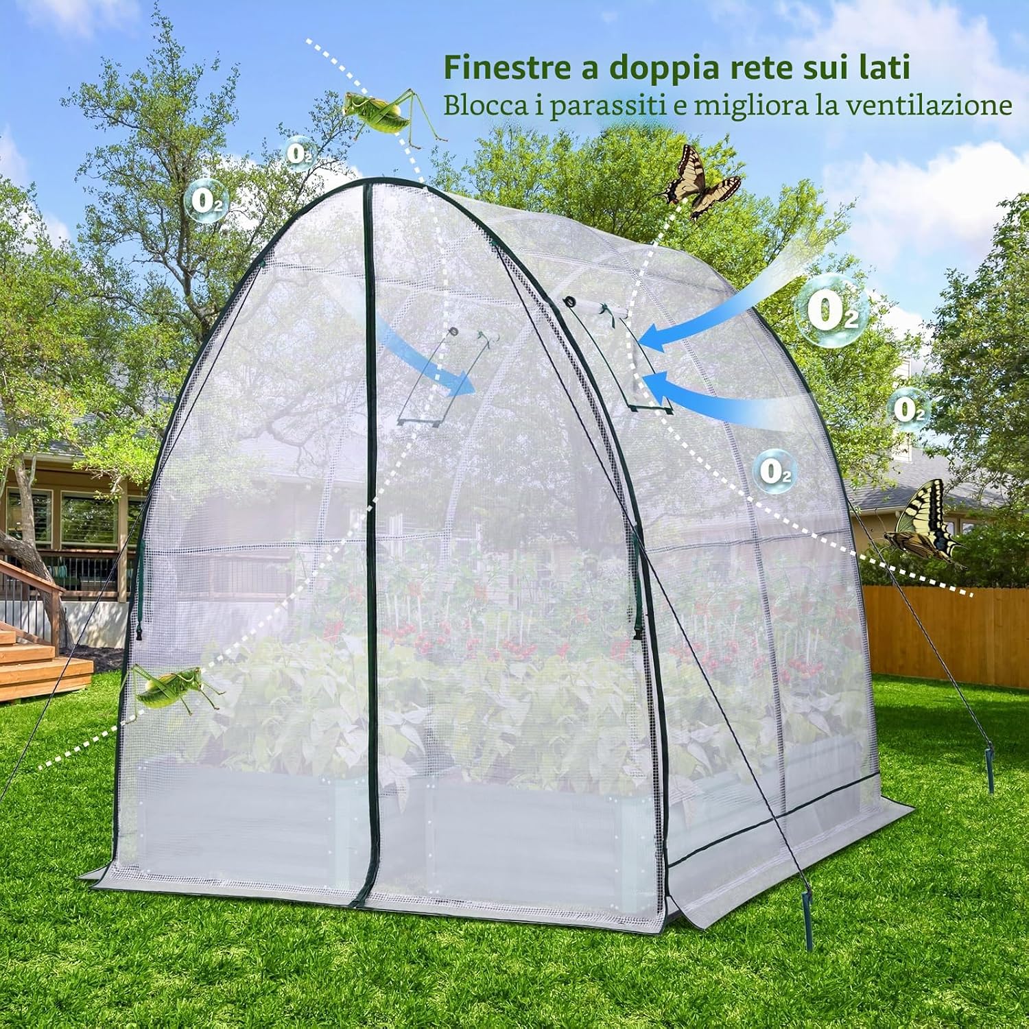 Detalle de Ohuhu Serra da Giardino 180x180x200 cm – Serra a Tunnel con Finestre e Copertura in PE per Esterni