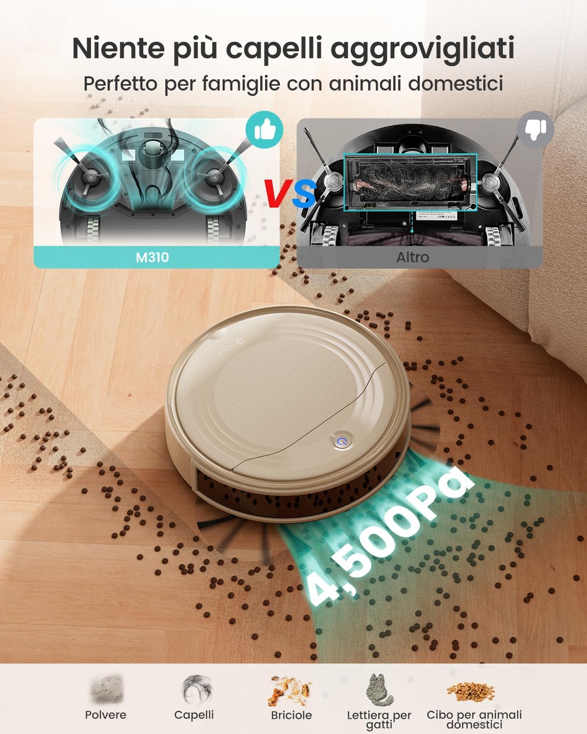 Thumbnail 2 de Lefant M310 Robot Aspirapolvere 4500Pa con WiFi/App e Alexa, design ultra sottile 28 cm (champagne)