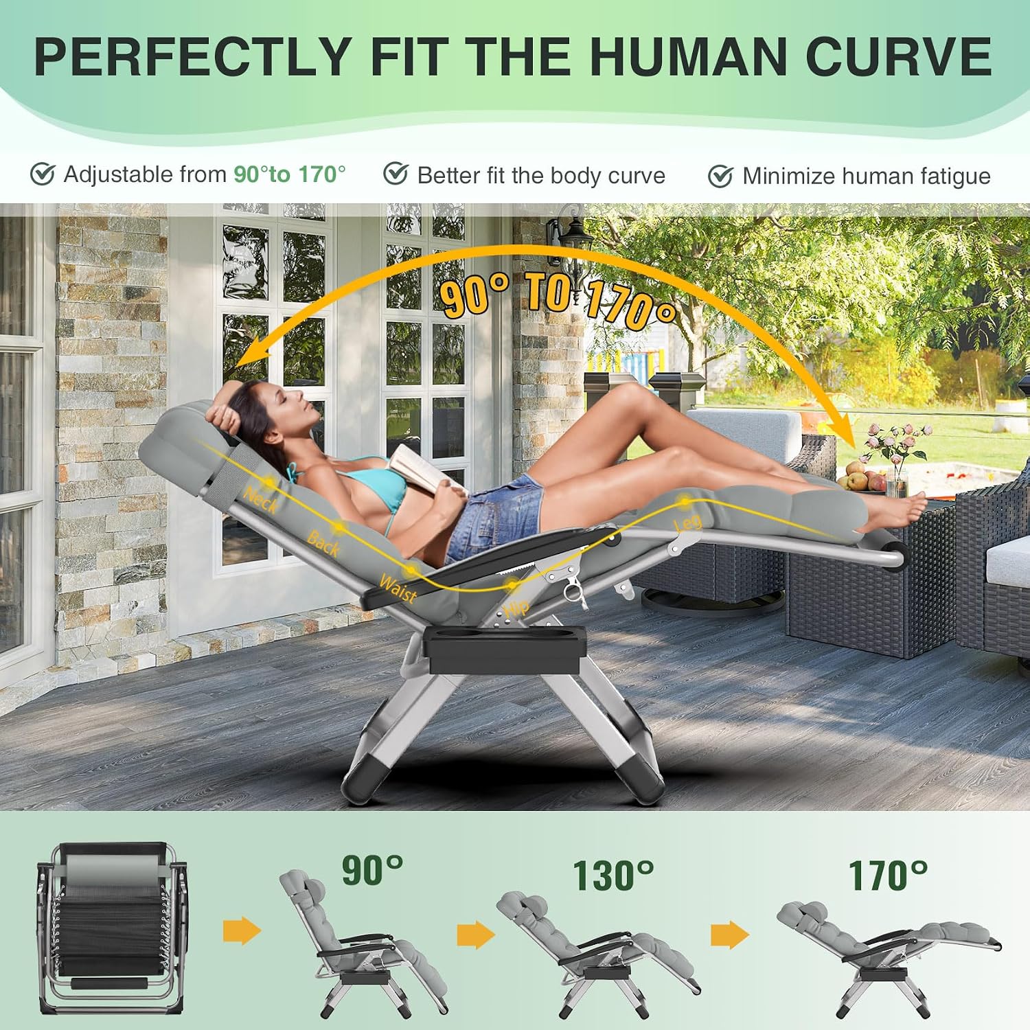 Detalle 2 de Suteck Oversized Zero Gravity Chair, 33-Inch XXL Recliner with Cushion