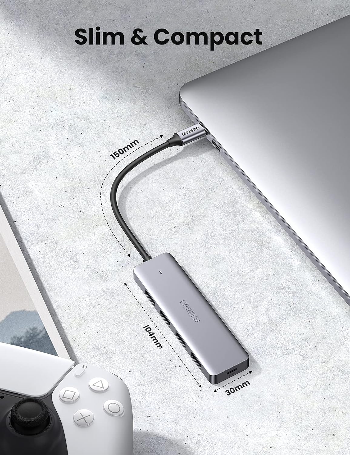 Detalle 2 de UGREEN USB 3.0 USB-C Hub, 4 USB-A Ports, 5Gbps, 0.5 ft Cable