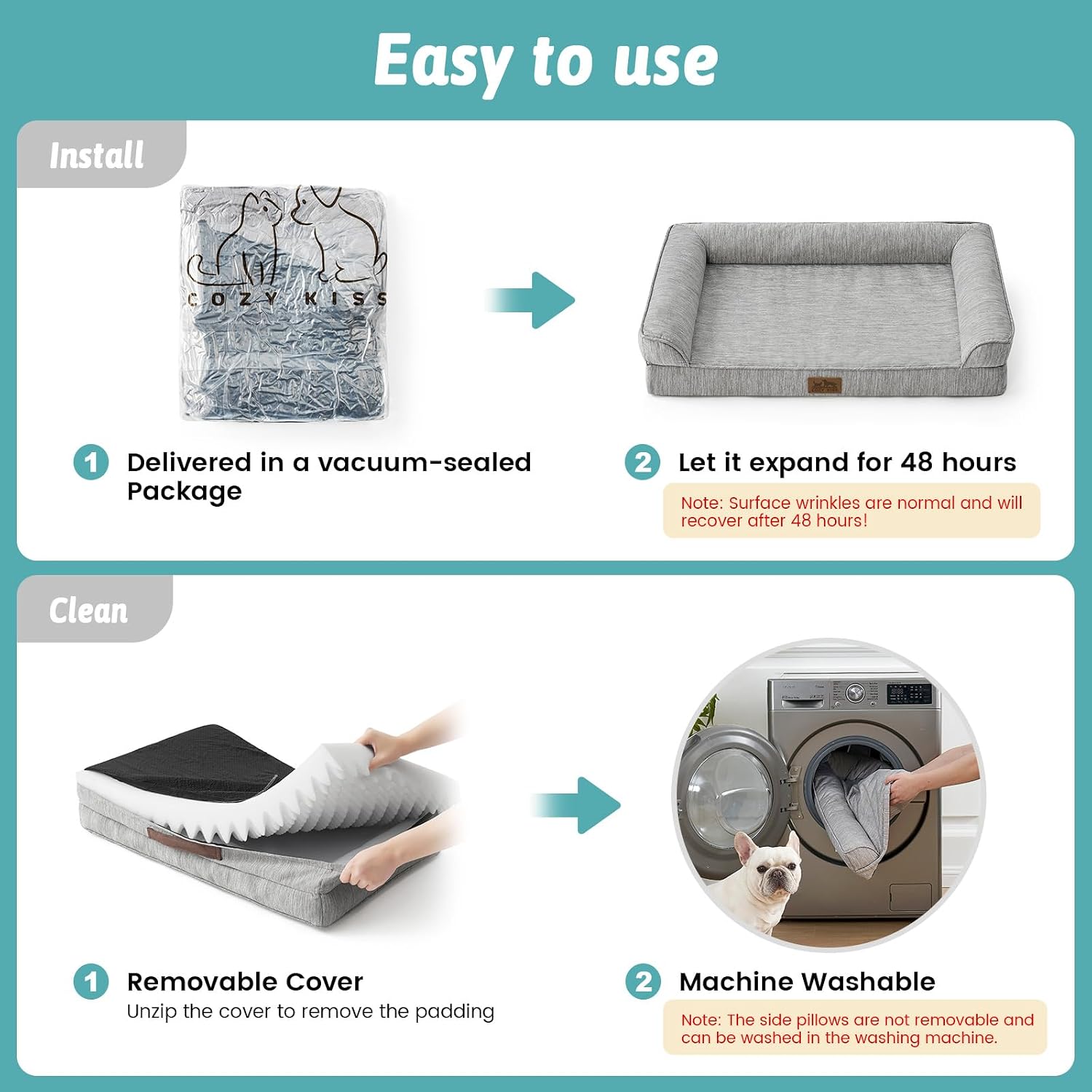 Thumbnail 6 de COZY KISS Cooling Dog Bed 107x76x18cm | Orthopaedic Large Pet Bed with Removable Cover