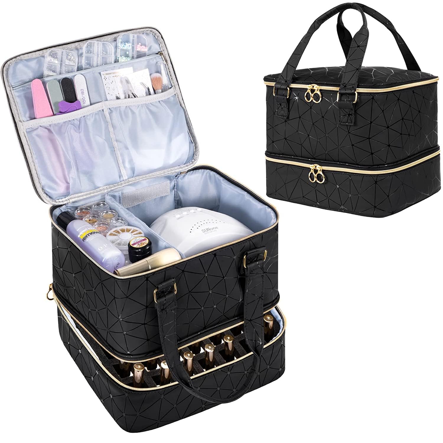 Detalle de Uross Nagellack-Aufbewahrung Organizer für 42 Nagellackflaschen und 1 LED-Nagellampe (schwarz)