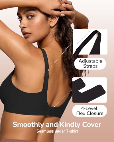 Detalle de Happriue Wireless Deep V Bra for Women, Black, Lightly Padded