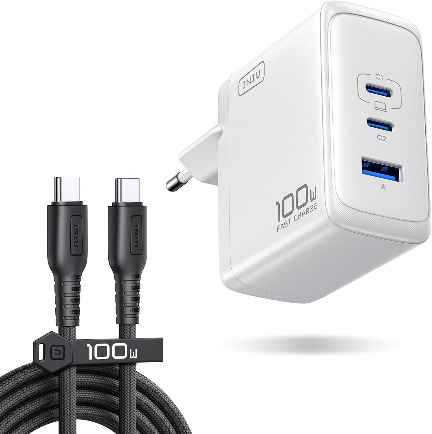Detalle de INIU Caricatore USB C da 100 W: GaN a 3 porte con cavo incluso