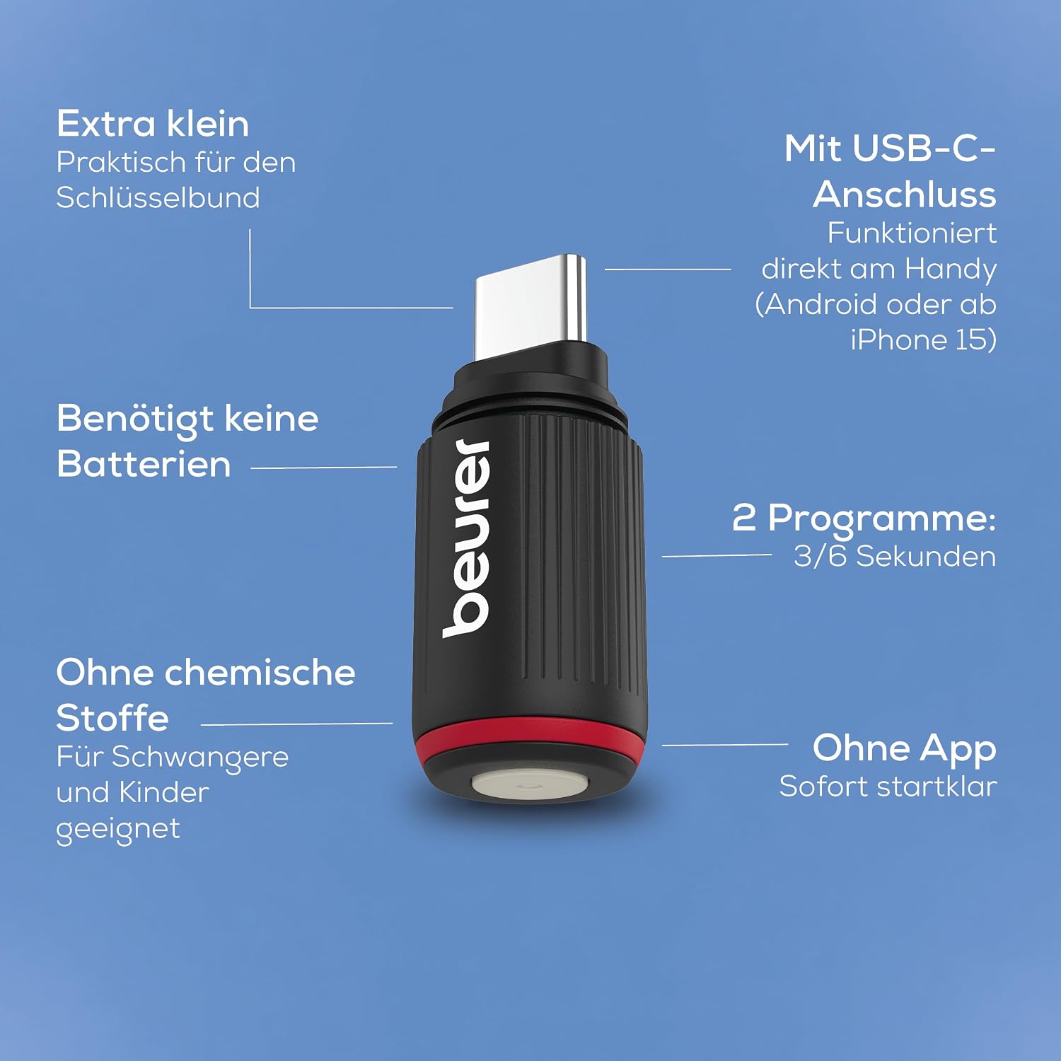 Thumbnail 6 de Beurer BiteX Go Deep Black – Insektenstichheiler am Smartphone, USB‑C, Licht und zwei Programme