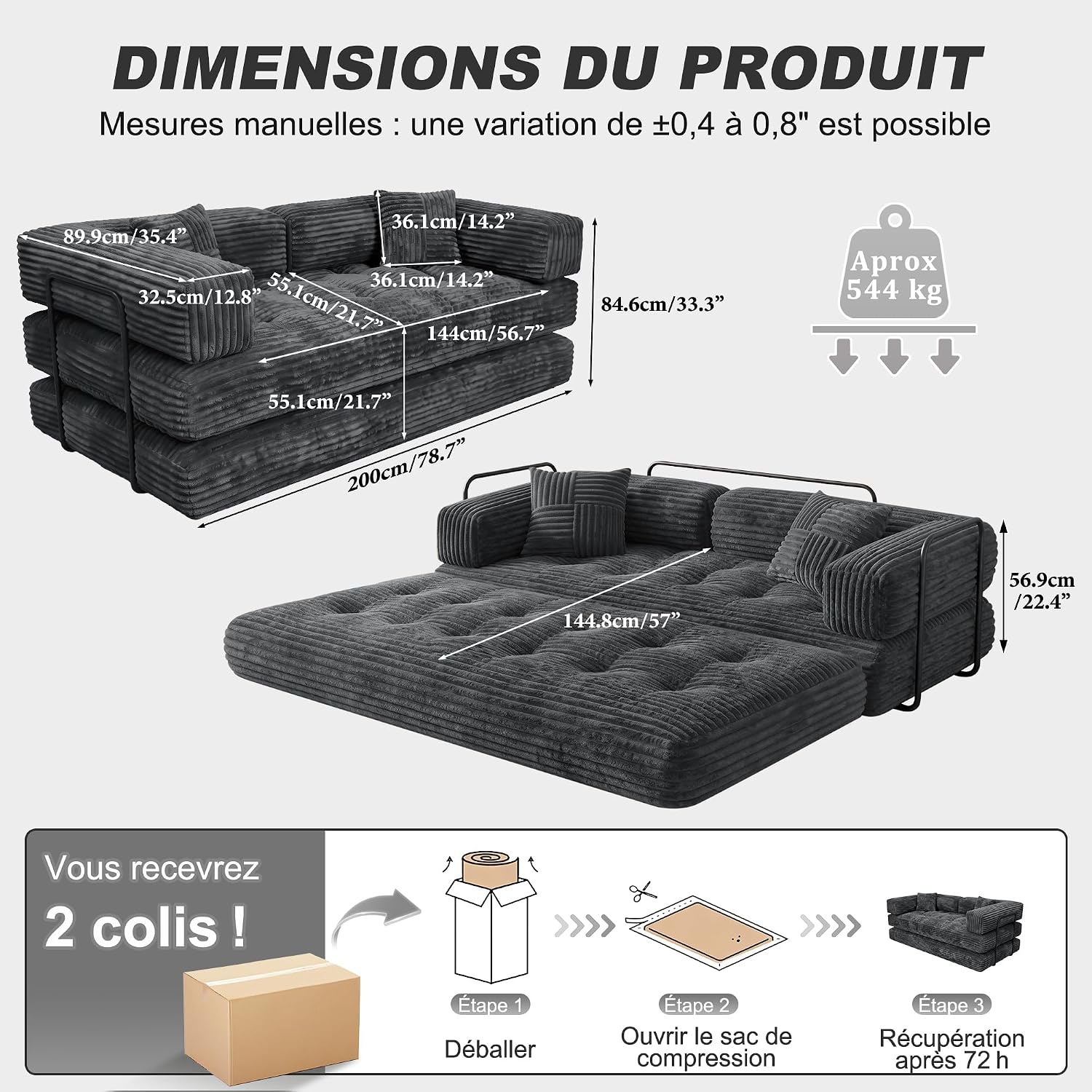 Detalle 2 de WEUP Convertible Sofa Bed, Corduroy