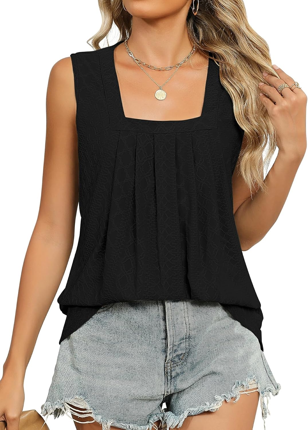 Thumbnail 6 de KTILG Summer Sleeveless Square Neck Tops Flowy Pleated Tunic Tank – Loose Fit (S-3XL)
