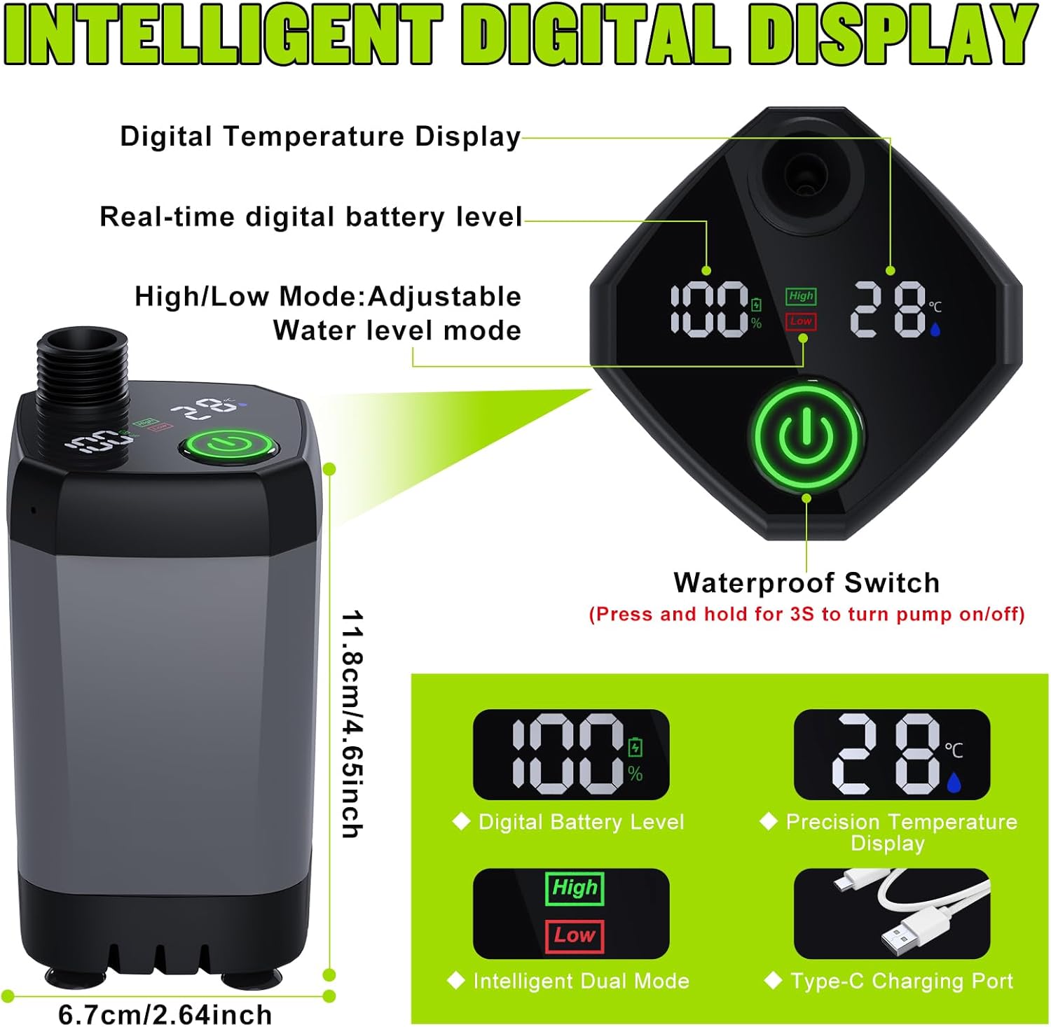 Detalle 2 de Spopal Portable Shower for Camping (6000mAh) Rechargeable Pump with LED Display and 4 Spray Modes