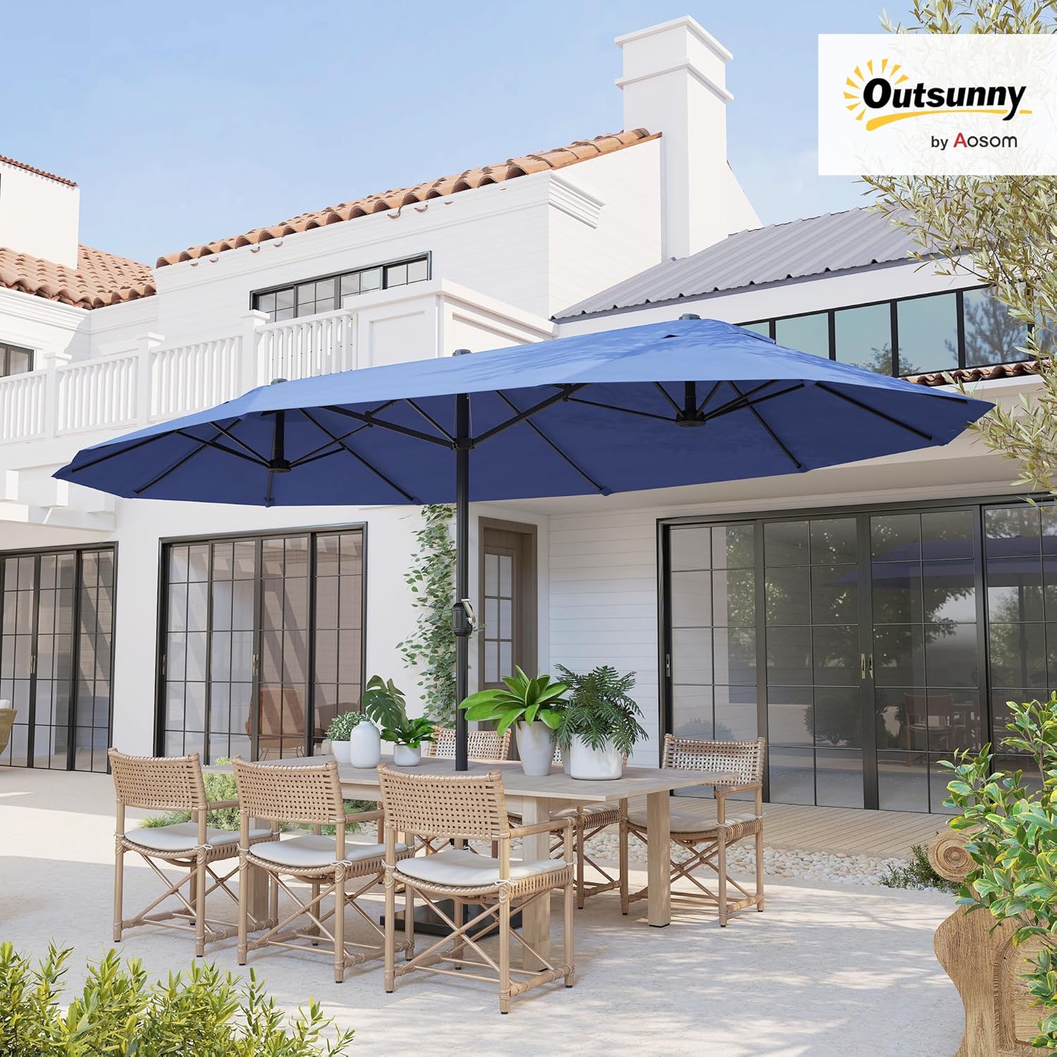 Thumbnail 1 de Outsunny Parasol de jardin double rectangulaire 4,6 x 2,7 x 2,4 m — cadre acier, toile 180 g/m², manivelle