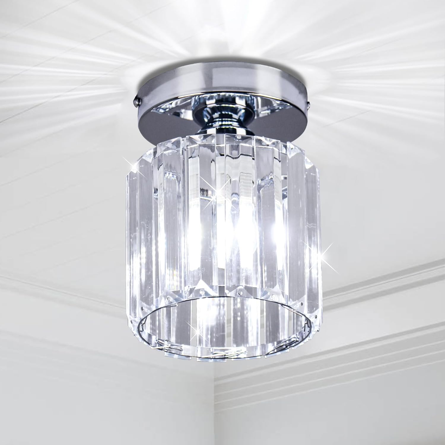 Detalle de FRIXCHUR Small Crystal Chandelier Ceiling Light
