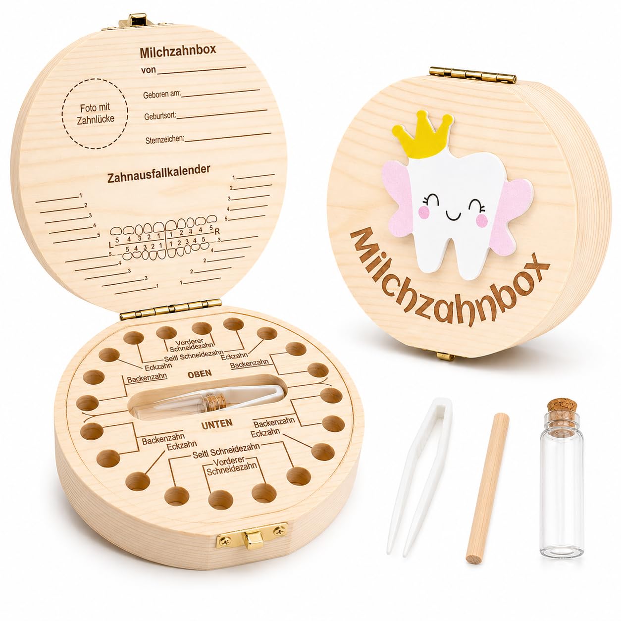 Detalle de Shengruili Zahnbox aus Holz für Milchzähne – Aufbewahrungsbox für Baby-Zähne mit Verschluss