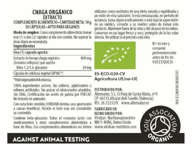 Thumbnail 1 de Viridian Chaga Orgánico 30 cápsulas