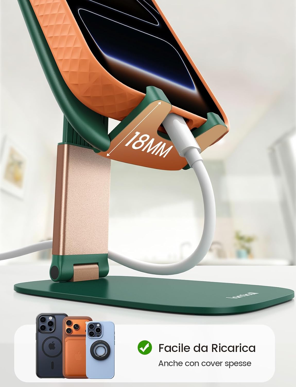 Detalle de Lamicall Supporto Telefono Scrivania Pieghevole – Ultrasottile 15 mm, Base Metallica e Angolazione Regolabile