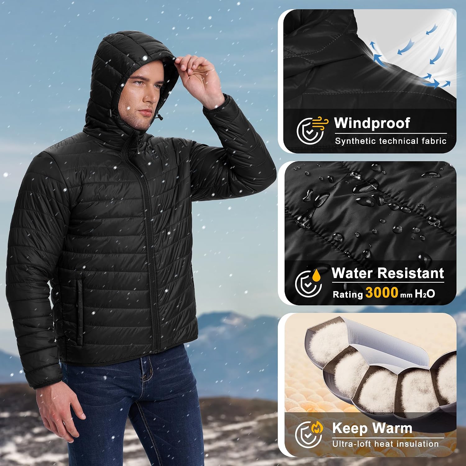 Detalle 2 de 33,000ft Men's Lightweight Packable Insulated Puffer Jacket with Hood