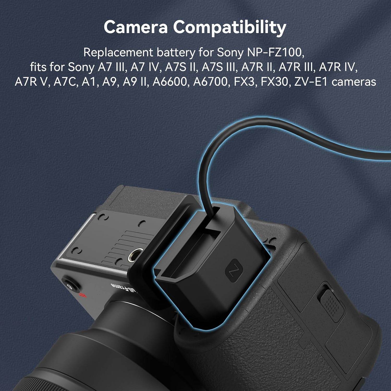 Detalle de SMALLRIG Dummy Battery Power Supply Adapter Kit für Sony NP-FZ100 Kameras (u. a. α6600, α9 II, α7 III, FX3) – 4269B