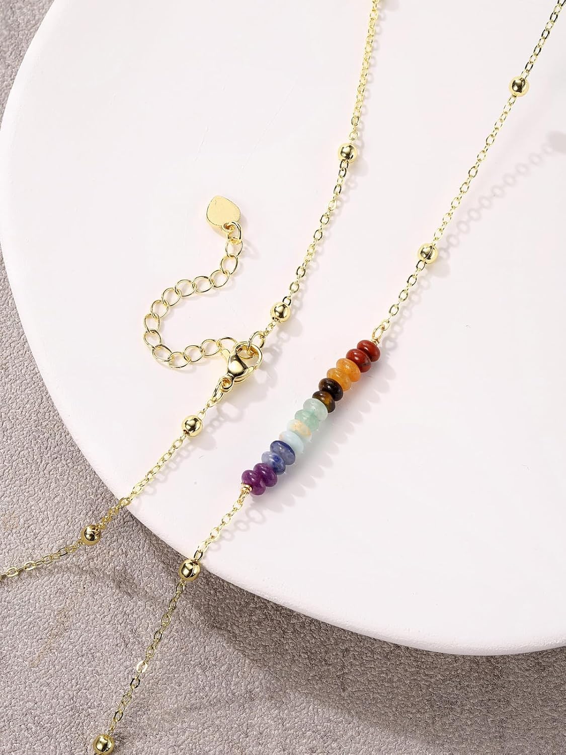 Thumbnail 2 de JSDDE 7-Chakra-Kette mit Edelsteinen, Kupfer und vergoldeter 45-cm-Kette