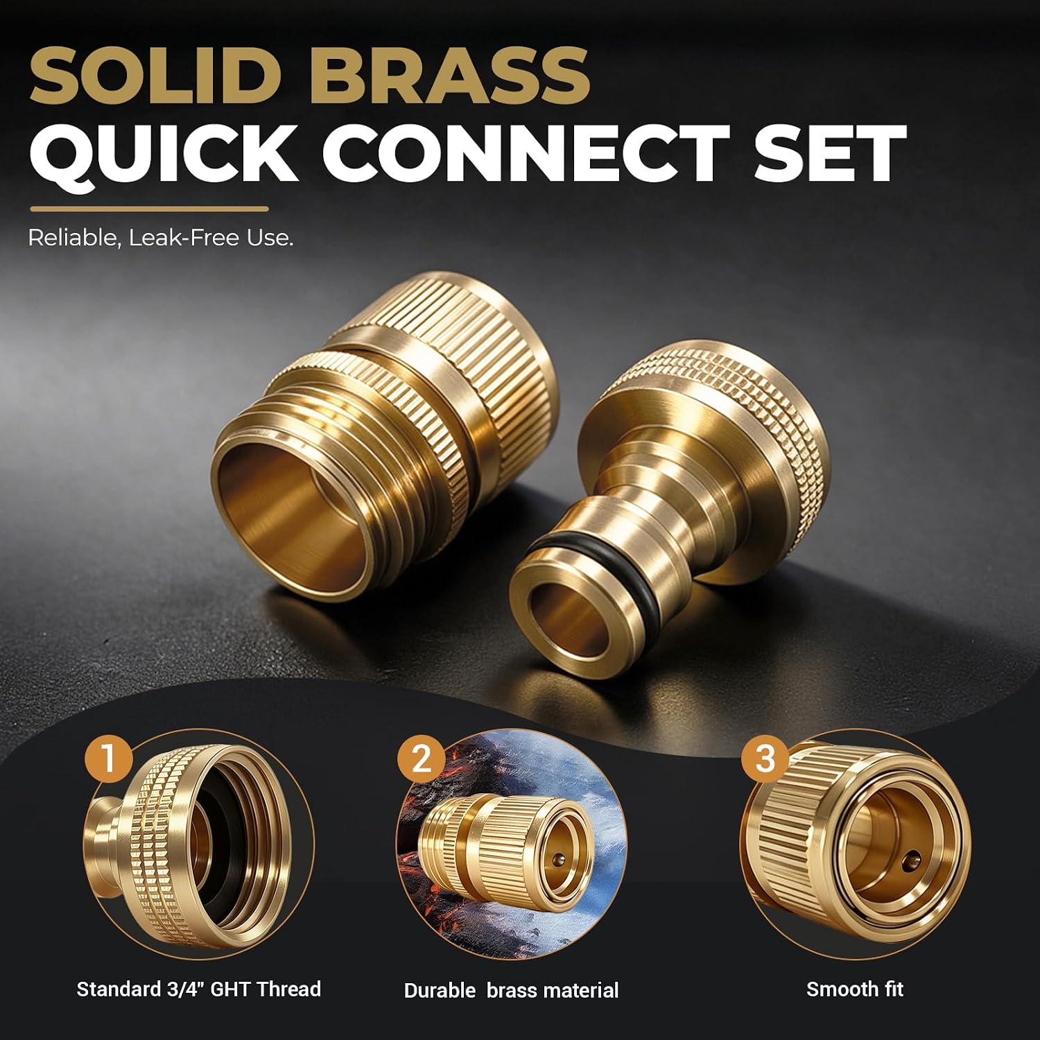 Detalle 2 de HQMPC Garden Hose Quick Connect System — Solid Brass 3/4 inch GHT (2 Sets)