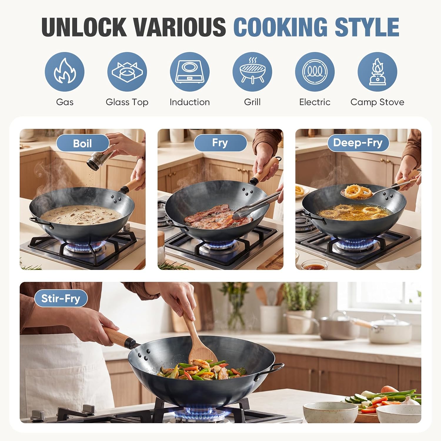 Detalle de Sweetcrispy Carbon Steel Wok 13.5 Inch