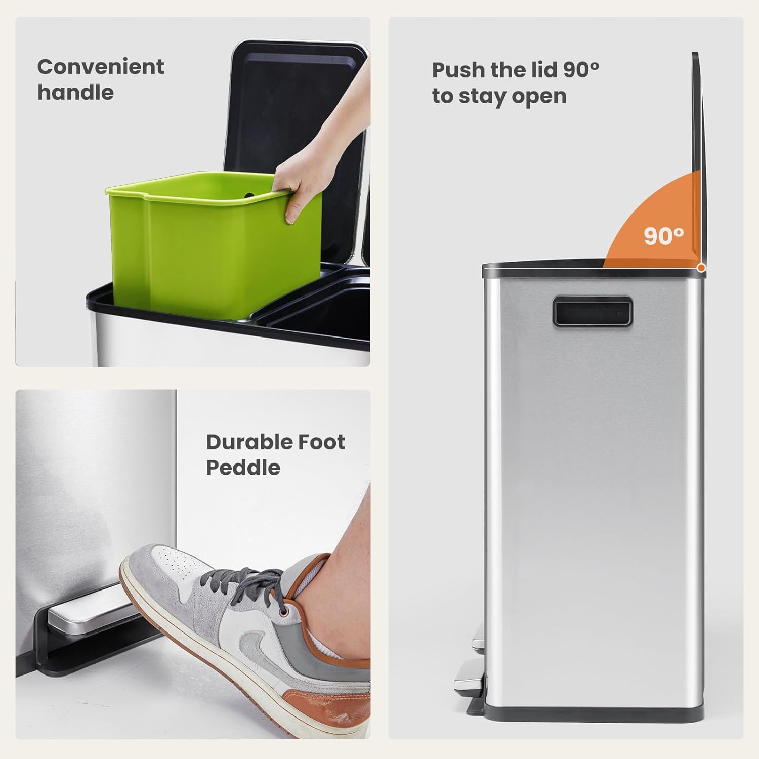 Thumbnail 4 de DUMOS Kitchen Trash Can: 2×8-Gallon Stainless Steel Dual-Bucket with Soft-Cclose Lid
