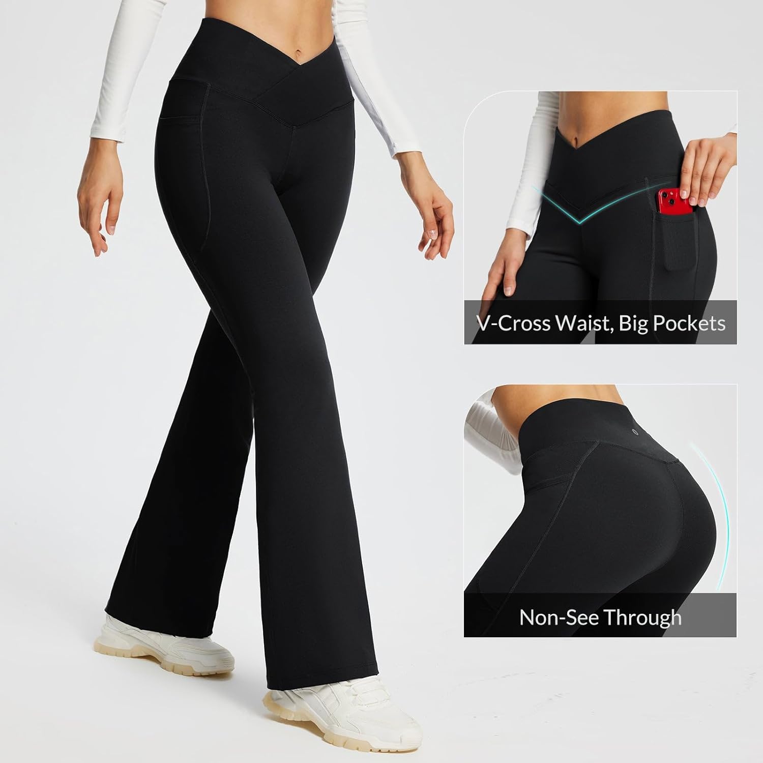 Detalle de baleaf V Crossover Flare Leggings with Pockets