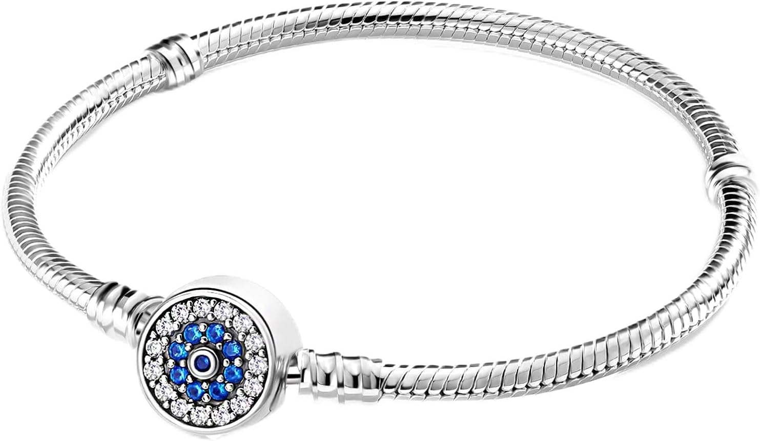 Detalle de XWN Schlangenkettenuhrarmband aus 925 Sterling-Silber – Rundverschluss Charm-Armband für europäische Charms