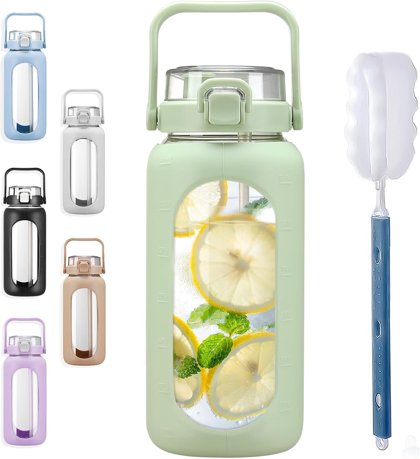 Detalle de BLUEGO 2000ml Glas-Trinkflasche mit Strohhalm 📗