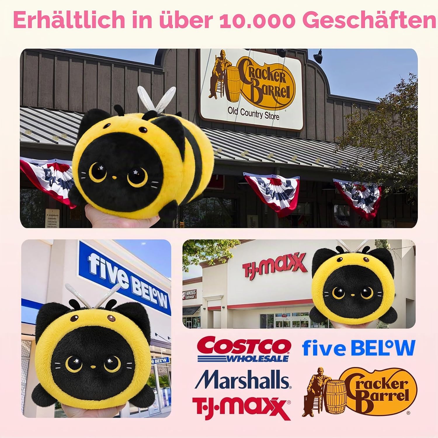 Thumbnail 6 de Mewaii Schwarze Katze Biene Plüschkissen 40 cm – Kuschel-Kissen aus Elasthan-Stoff und Daunenwatte