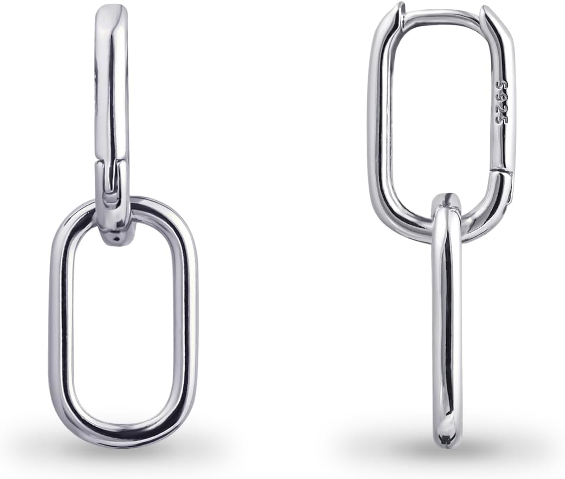 Detalle de Weviway 925 Sterling Silver Double Ring Oval Huggie Hoop Earrings