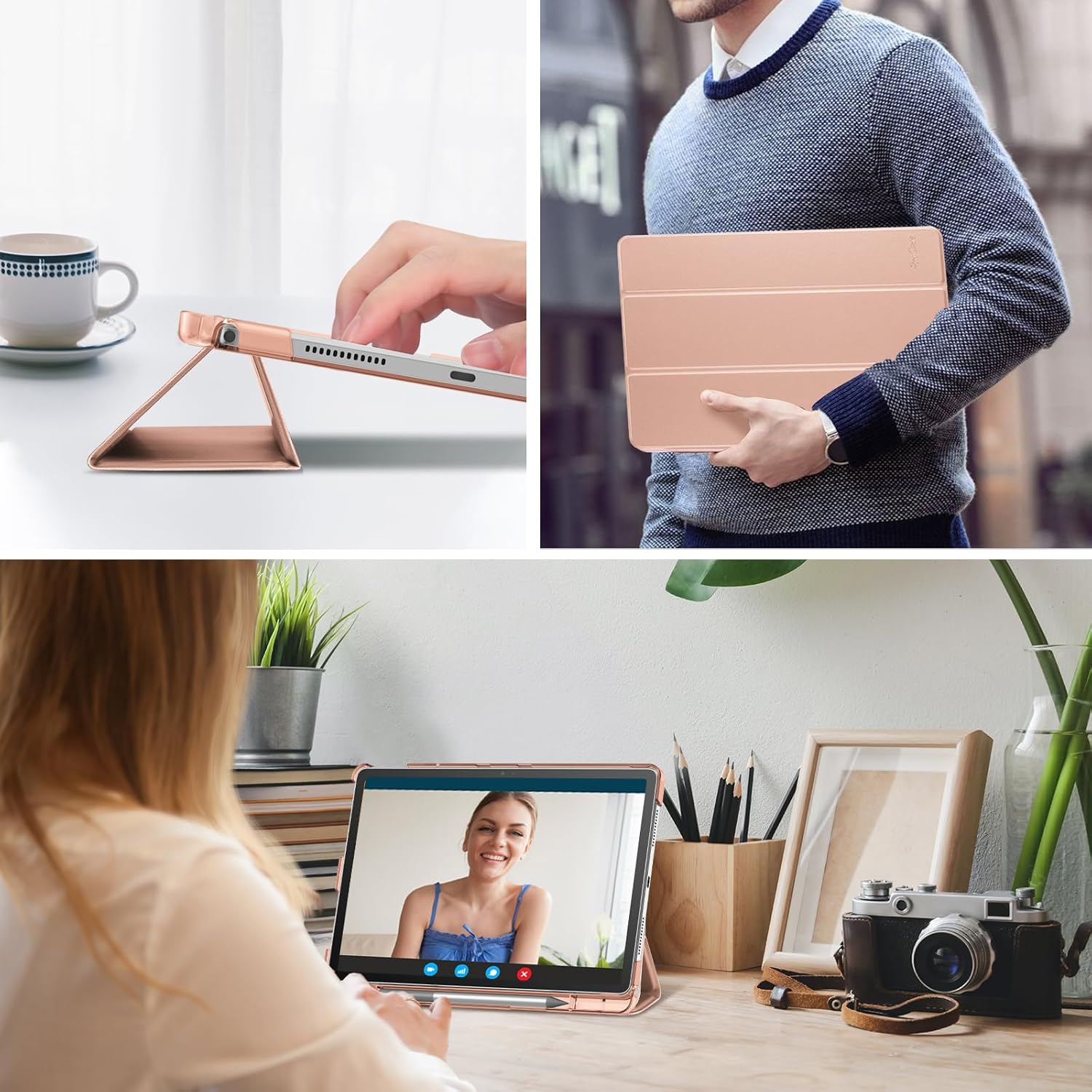 Detalle 2 de ProCase Folio Case for Lenovo Idea Tab 11" 2025 (K11 Gen 2) with Pen Holder – Translucent Rose Gold