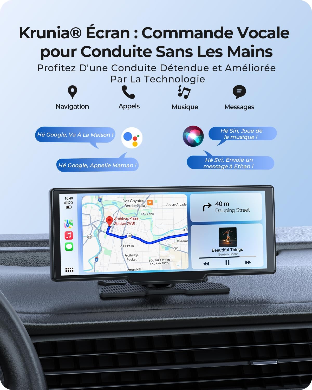 Thumbnail 3 de Krunia Écran portable sans fil 9,26" avec CarPlay/Android Auto, double caméra 4K et HD arrière