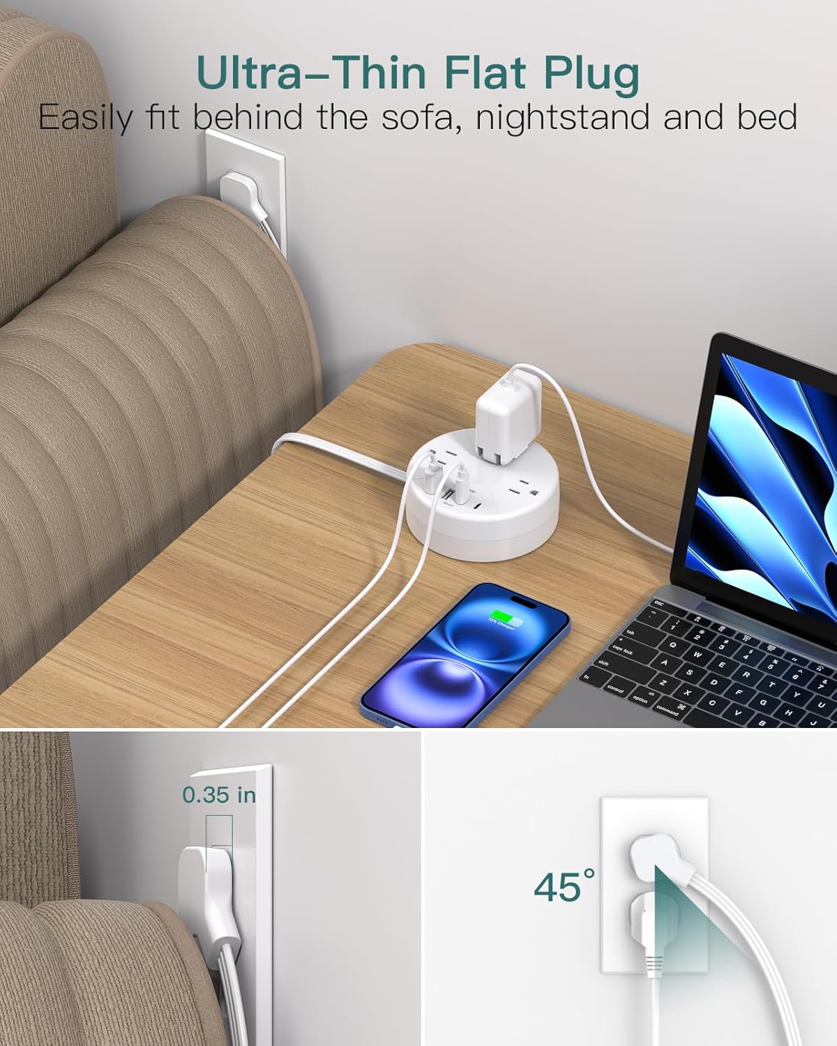 Thumbnail 5 de Addtam Travel Essentials Cruise Approved 7-in-1 Power Strip with Retractable Cord